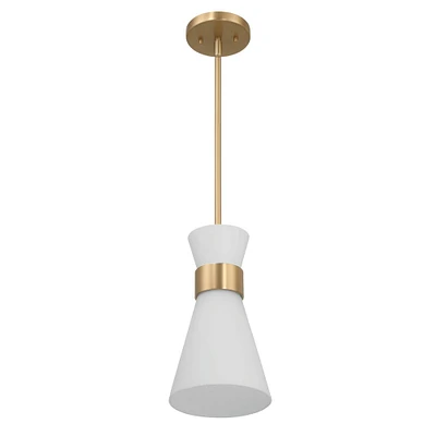 Kit White & Gold Modern Minimalist Tapered Opal Glass & Metal Ceiling Light