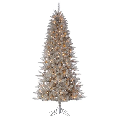 7.5ft. Pre-Lit Platinum Fir Artificial Christmas Pencil Tree, Warm White LED Lights