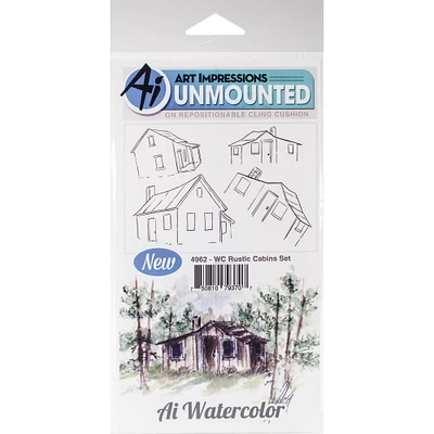 Art Impressions Watercolor Rustic Cabins Cling Rubber Stamps