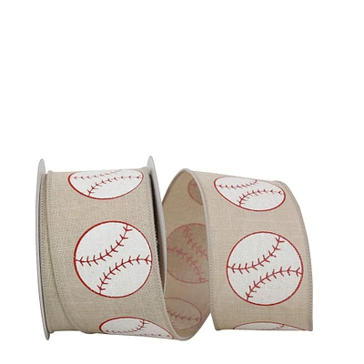 The Ribbon Roll 2.5" x 10yd. Linen Wired Baseball Sparkle Ribbon