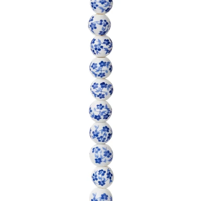 Blue Daisy Ceramic Round Beads, 8mm by Bead Landing™