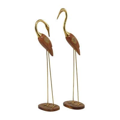 Gold Wood & Metal Bird Sculpture Set