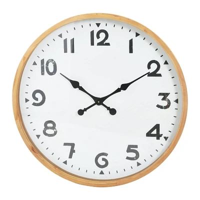 29" Round Natural Wood and Metal Wall Clock