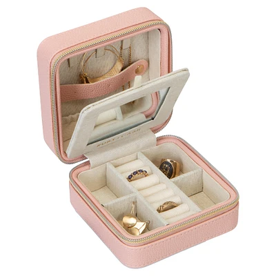 Ruby + Cash Blush Mini Faux Leather Zippered Travel Jewelry Organizer Box