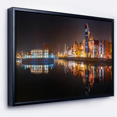 Designart - Panorama of Gdansk Old Town - Landscape Photography Canvas Print in Black Frame