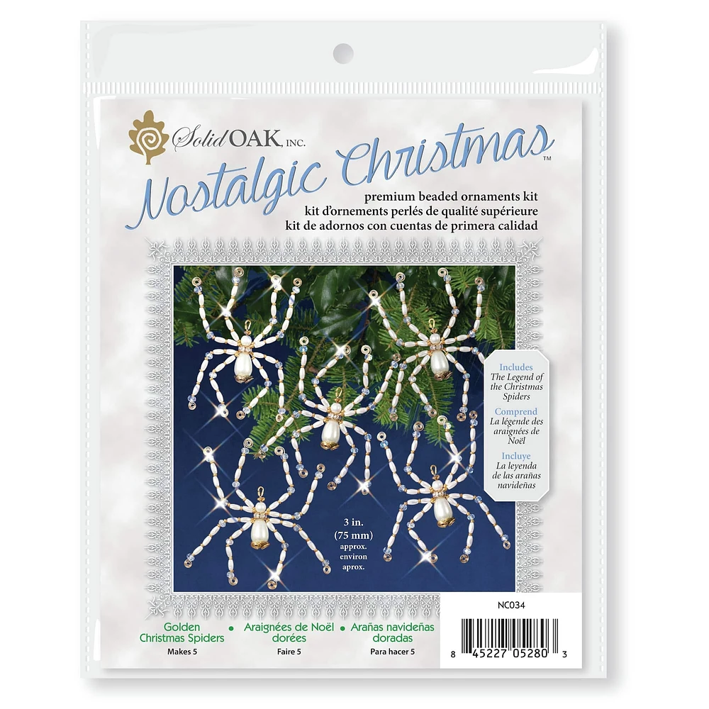 Solid Oak Nostalgic Christmas Golden Christmas Spiders Beaded Crystal Ornament Kit