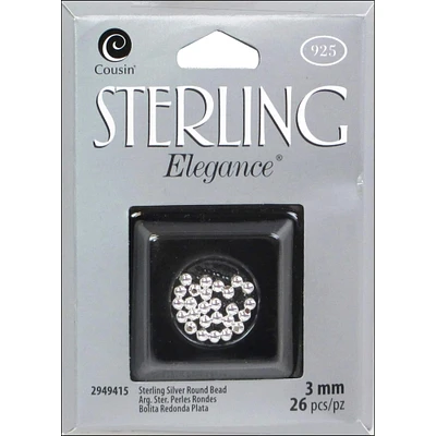 Cousin® Sterling Elegance® 3mm Round Beads, 26ct.