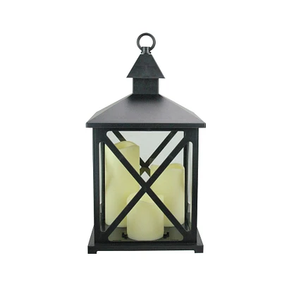 12.5" Black Candle Lantern with 3 Flameless LED Candles