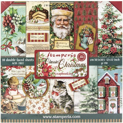 Stamperia Classic Christmas Double-Sided Paper Pad, 12" x 12"