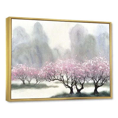 Designart - Flowering Trees at Spring - Landscape Art Print Framed Canvas