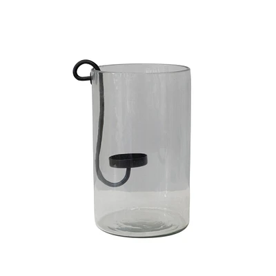 12.5" Glass Hurricane with Black Metal Candle Holder