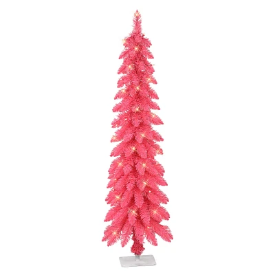 4ft. Pre-Lit Pink Artificial Alpine Pencil Tree, Clear Lights