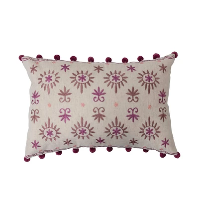 Hello Honey® Embroidery & Pom Poms Cotton Linen Lumbar Pillow