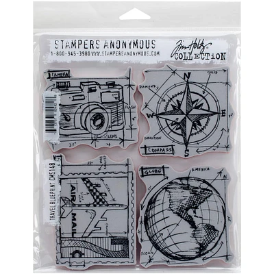 Stampers Anonymous Tim Holtz® Travel Blueprint Cling Stamps