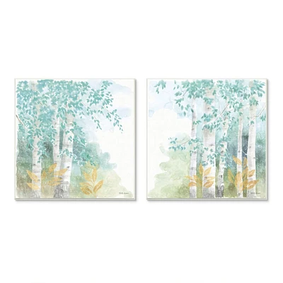 Stupell Industries Birch Tree Forest Tranquil Green Gold Watercolor,12" x 12"