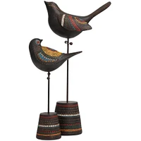 Black Handmade Tribal Patterned Bird Sculpture Set