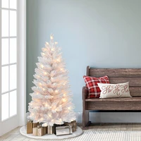 4ft. Pre-Lit White Carson Artificial Pine Christmas Tree, Clear Lights