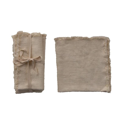 Cream Square Linen Napkin with Fringe Trim, 4ct.