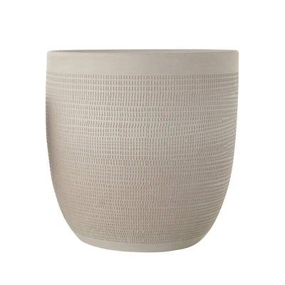 12.25" Matte White Embossed Stoneware Planter