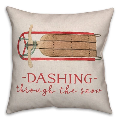 Dashing Snow Sled 18x18 Throw Pillow