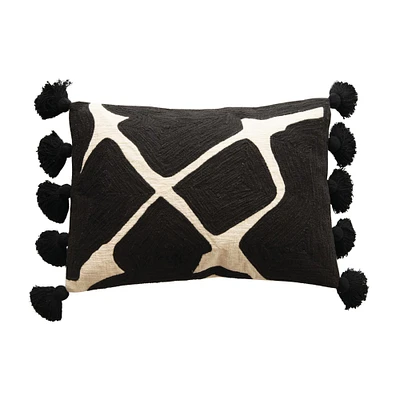 Embroidered Geometric Black & White Lumbar Pillow