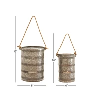 Gray Metal Coastal Lantern Set