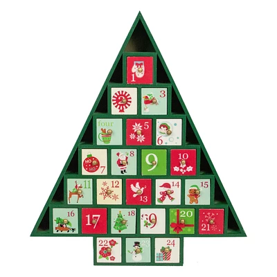 15" Green Tree Shaped Christmas Advent Calendar Decoration