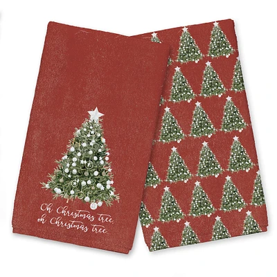 Oh Christmas Tree on Red Background Tea Towel Set