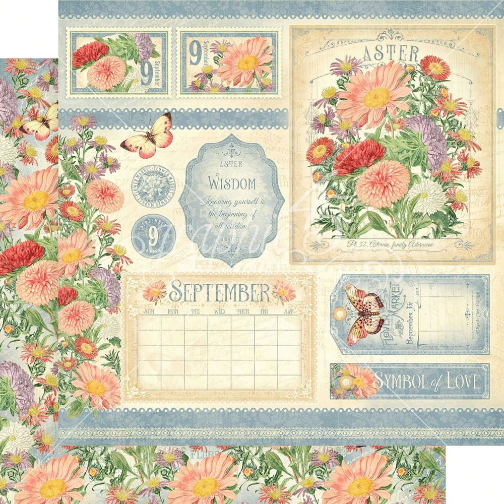 Graphic 45 Flower Market 12" x 12" September Double-Sided Cardstock, 15 Sheets