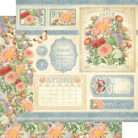 Graphic 45 Flower Market 12" x 12" September Double-Sided Cardstock, 15 Sheets