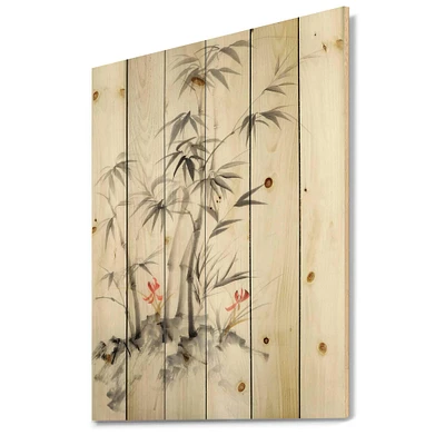 Designart - Vintage Monochrome Bamboo III - Traditional Print on Natural Pine Wood