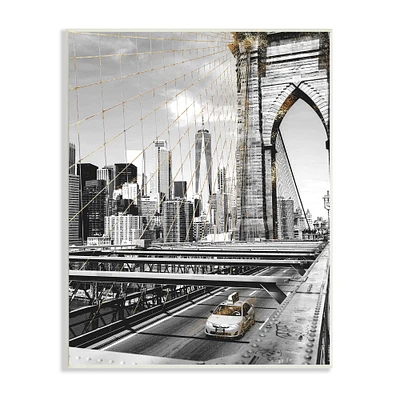 Stupell Industries Brooklyn Bridge Urban City Architecture Taxi Driving Photography Wall Plaque