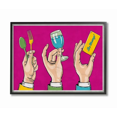 Stupell Industries Eat Drink Be Merry Neon Pink Framed Wall Art