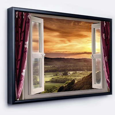 Designart - Open Window to Rural Landscape - Contemporary Canvas Art Print in Black Frame