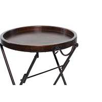 2.5ft. Dark Brown Pine and Metal Traditional Accent Table