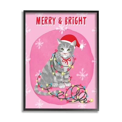 Stupell Industries Merry & Bright Christmas Cat Framed Giclee Art