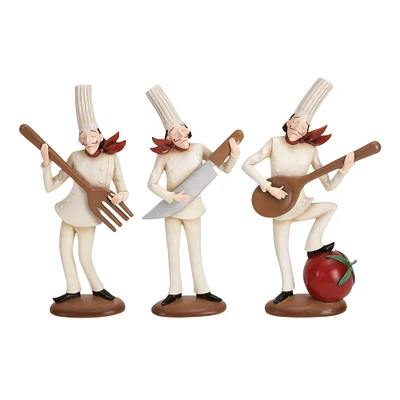 White Polystone Traditional Chef Sculptures, Set of 3