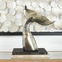 16" Distressed Silver & Copper Whale Tail Decorative Sculpture