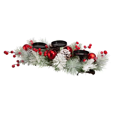 Glitzhome® 24" Glittered Berry & Ornament Candle Holder