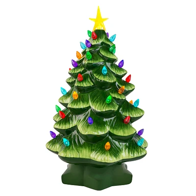 14" Green Nostalgic LED Christmas Tree with Removable Bulbs