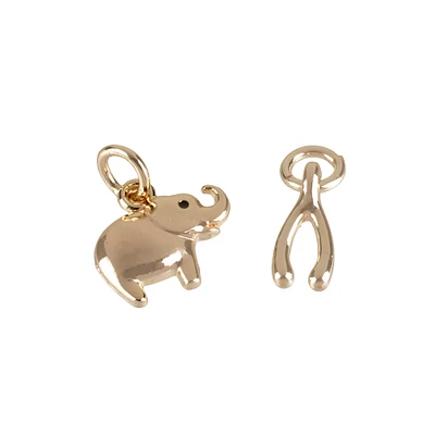 Charmalong™ 14K Gold-Plated Elephant & Wish Bone Charms by Bead Landing™