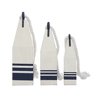 White & Navy Wood Farmhouse Nautical Sculpture Set