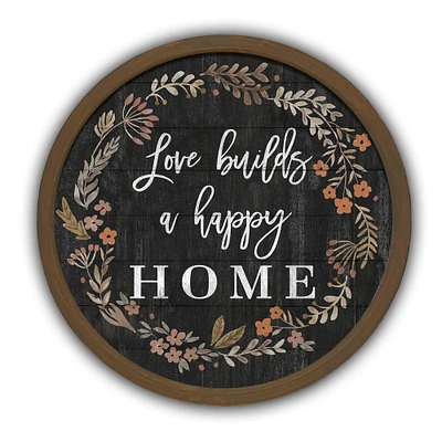 Love Builds a Happy Home Round Brown Framed Print