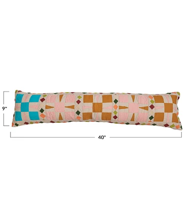 Hello Honey® Multicolor Patchwork Embroidered Cotton Lumbar Pillow