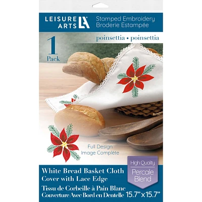 Leisure Arts® Poinsettia Bread Basket Cloth Cover Stamped Embroidery Kit