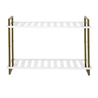 Honey Can Do Olive & White 2-Tier Tubular Shoe Rack