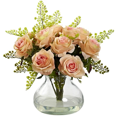 14" Peach Rose with Maidenhair Floral Arrangement in Vase