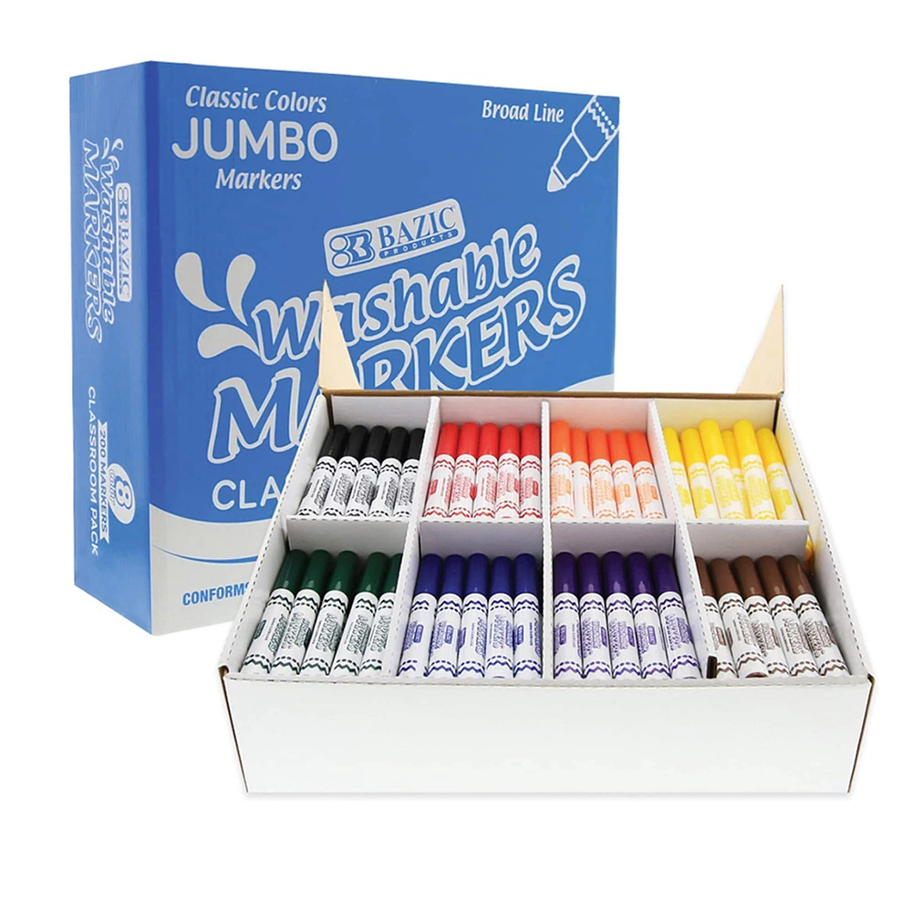 6 Packs: 200 ct. (1,200 total) BAZIC® Washable Markers Jumbo Pack