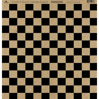 Paper Café Kraft & Black Checkerboard 12" x 12" Cardstock, 15 Sheets