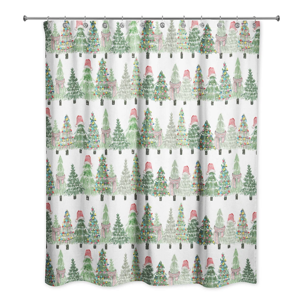 Watercolor Evergreens Pattern Shower Curtain